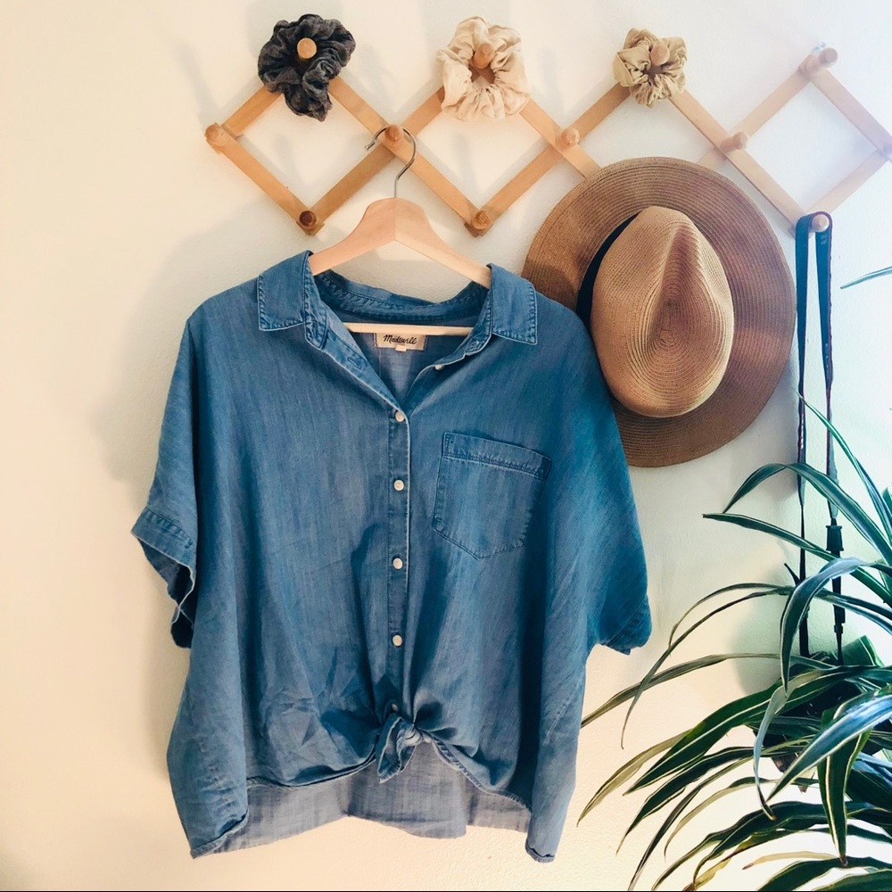 Madewell Tie Front Chambray Button Up - XL